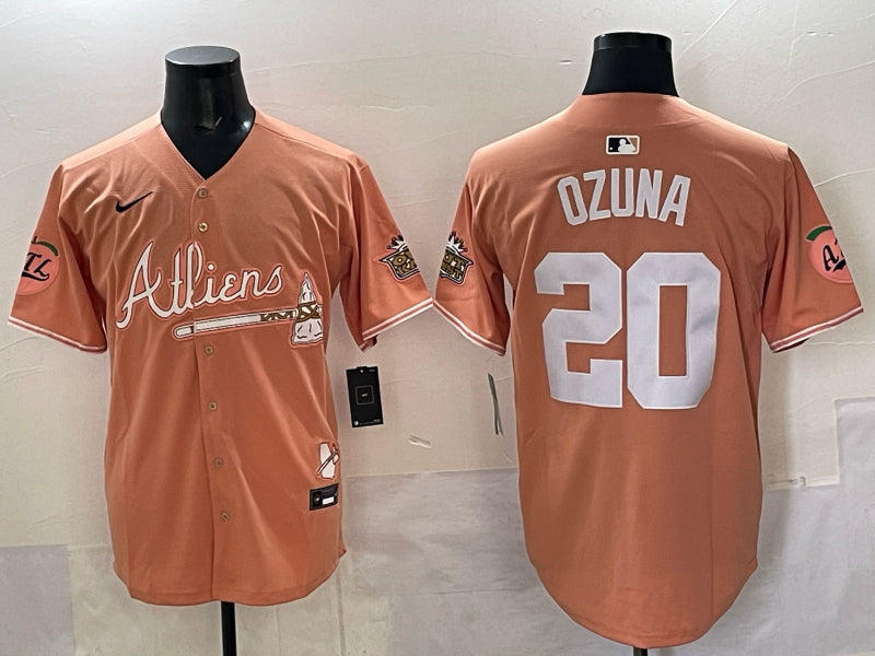 Men’s Atlanta Braves Marcell Ozuna #20 Pink Alternate Jersey