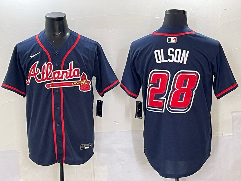 Men’s Atlanta Braves Matt Olson #28 Navy 2025 MLB Speedway Classic Alternate Limited Jersey