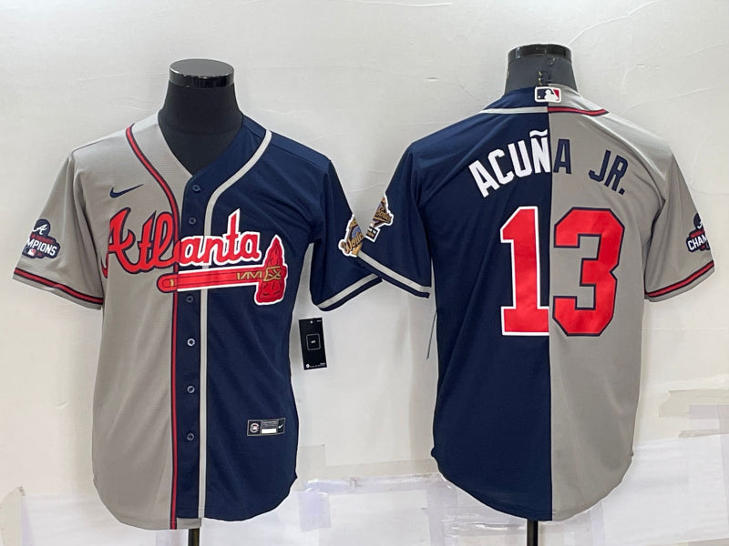 Men’s Atlanta Braves Ronald Acuna Jr. #13 Navy/Gray Stitched Jersey