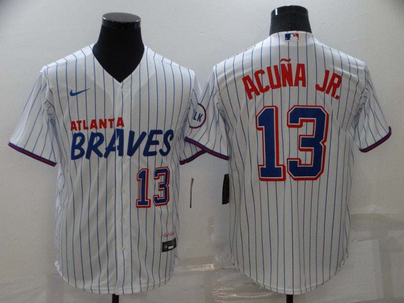 Men’s Atlanta Braves Ronald Acuna Jr. #13 White Stitched Jersey City Edition