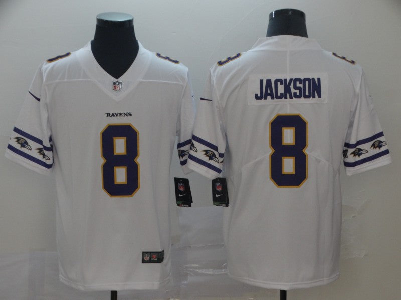 Men’s Baltimore Ravens #8 Lamar Jackson White Jersey