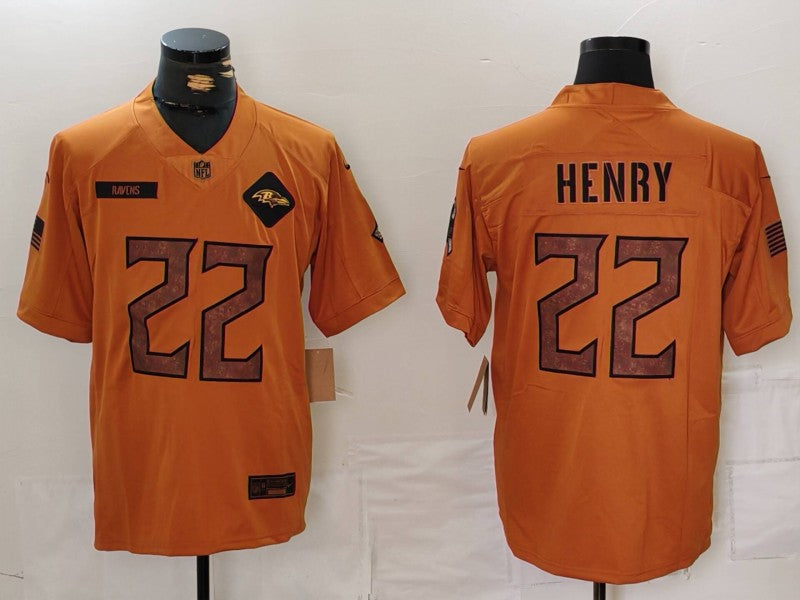 Men’s Baltimore Ravens Derrick Henry #22 Brown 2023 Salute To Service Limited Jersey