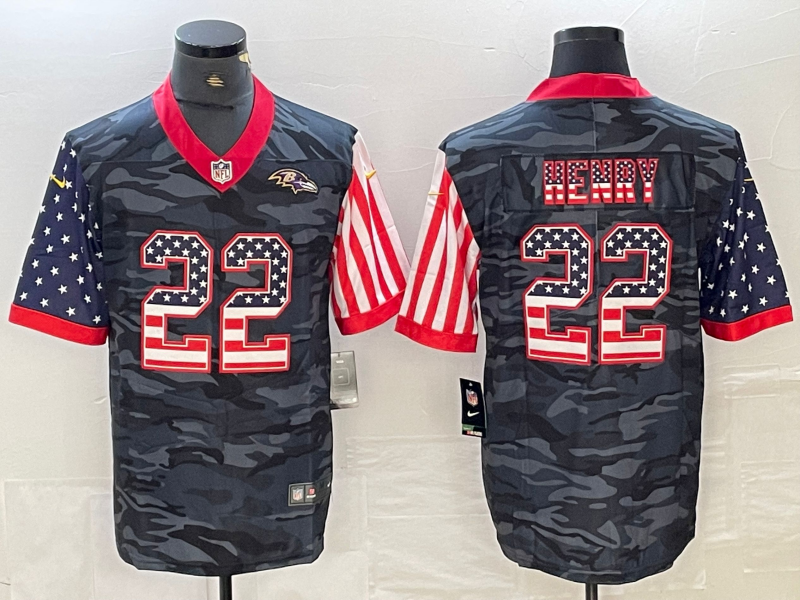 Men’s Baltimore Ravens Derrick Henry #22 Grey Camouflage Jersey
