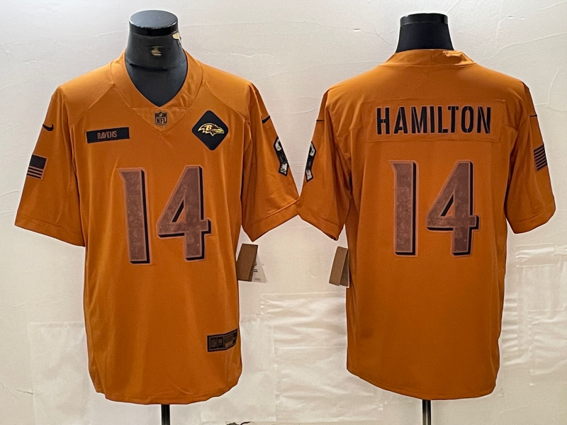Men’s Baltimore Ravens Kyle Hamilton #14 Brown 2023 Salute To Service Limited Jersey