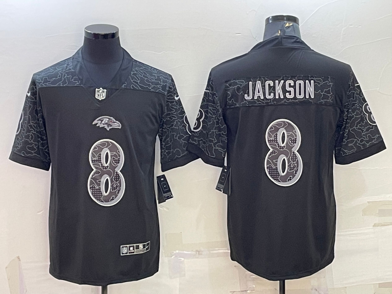 Men’s Baltimore Ravens Lamar Jackson #8 Black RFLCTV Limited Jersey