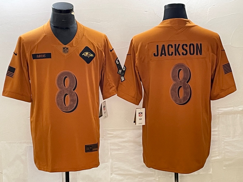 Men’s Baltimore Ravens Lamar Jackson #8 Brown 2023 Salute To Service Retired Limited Jersey