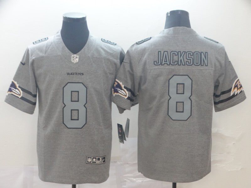Men’s Baltimore Ravens Lamar Jackson #8 Gray Alternate Jersey