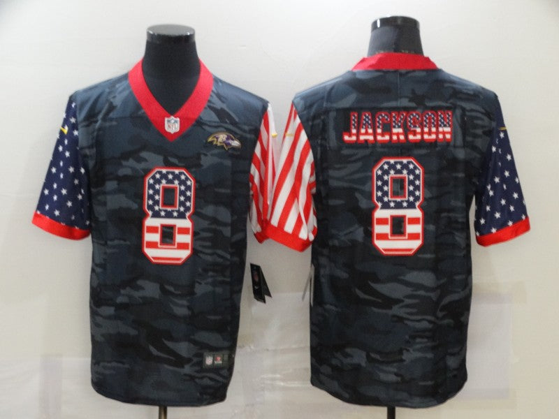 Men’s Baltimore Ravens Lamar Jackson #8 Gray Camouflage Jersey