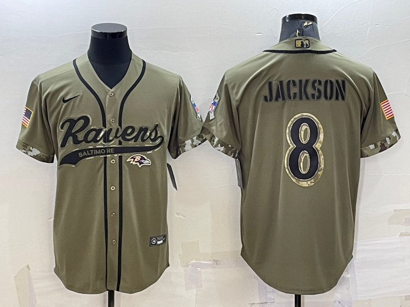 Men’s Baltimore Ravens Lamar Jackson #8 Olive 2022 Salute To Service Limited Jersey Joint Edition