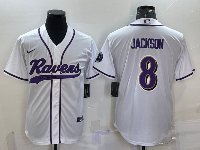 Men’s Baltimore Ravens Lamar Jackson #8 White Jersey Joint Edition