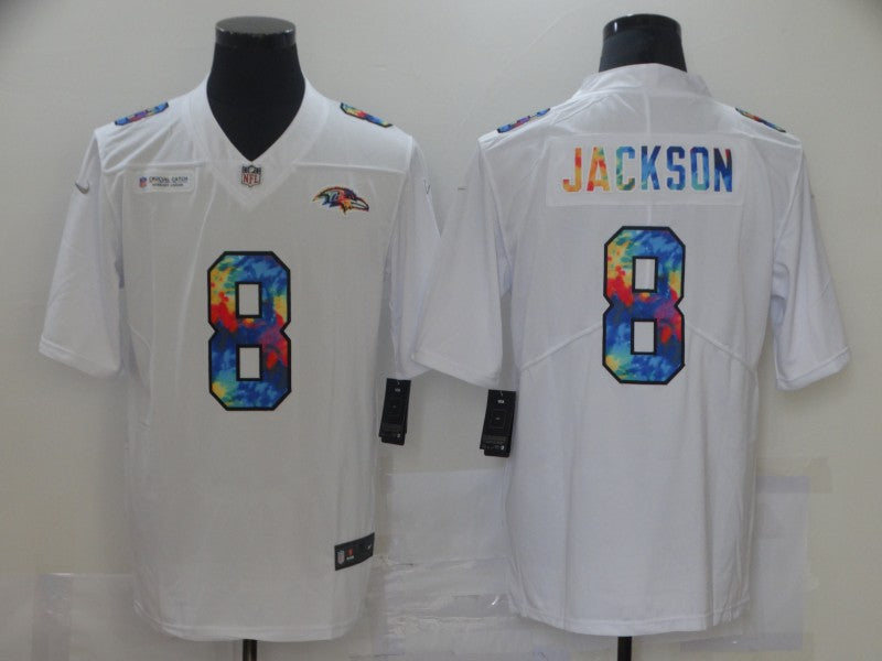 Men’s Baltimore Ravens Lamar Jackson #8 White Jersey