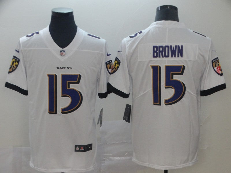 Men’s Baltimore Ravens Marquise Brown #15 White Jersey