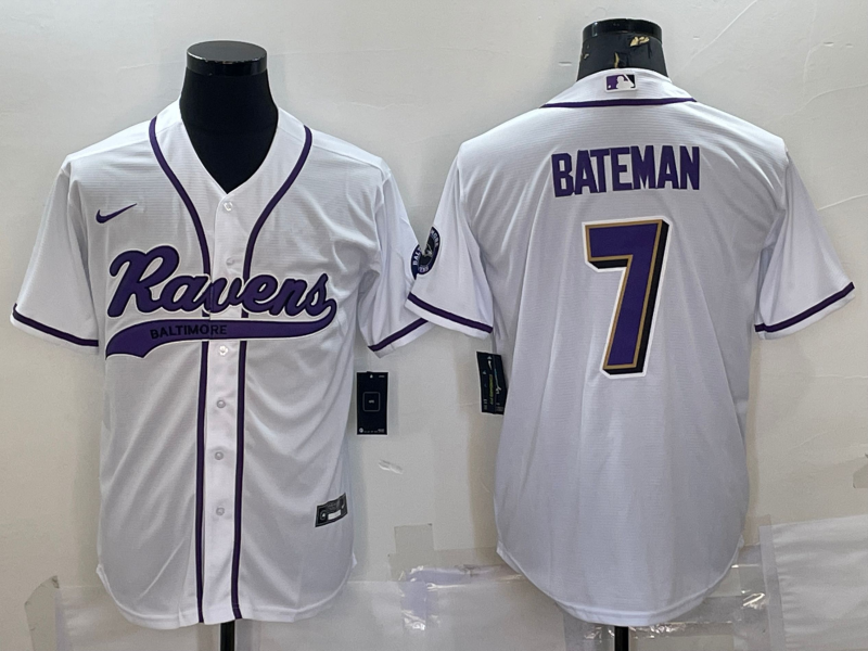 Men’s Baltimore Ravens Rashod Bateman #7 White Jersey Joint Edition