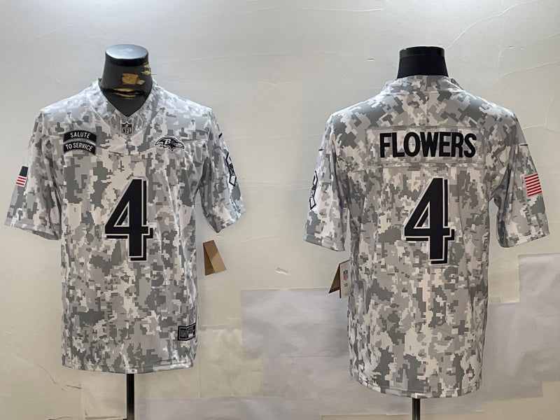 Men’s Baltimore Ravens Zay Flowers #4 Arctic Camo 2024 Salute to Service Limited Jersey