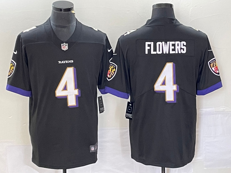 Men’s Baltimore Ravens Zay Flowers #4 Black Team Jersey