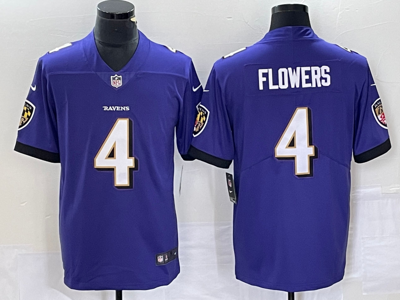 Men’s Baltimore Ravens Zay Flowers #4 Purple 2023 NFL Draft First Round Pick Jersey