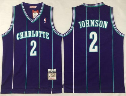 Men’s Charlotte Hornets #2 Larry Johnson 1992-93 Purple Hardwood Classics Soul Swingman Throwback Jersey