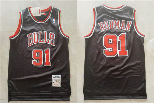 Men’s Chicago Bulls #91 Dennis Rodman  Black Mesh 1997-98 Mitchell & Ness Hardwood Classics Jersey
