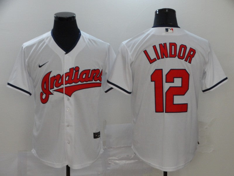 Men’s Cleveland Guardians Francisco Lindor #12 White Baseball Jersey