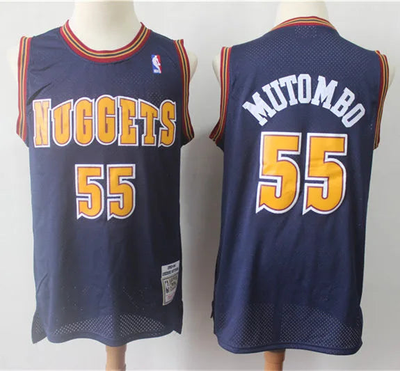 Men’s Denver Nuggets #55 Dikembe Mutombo Navy Blue Swingman Throwback Jersey