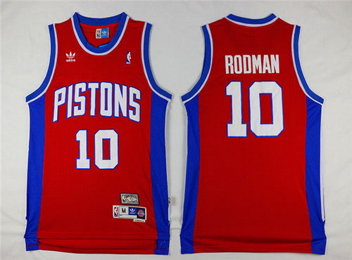 Men’s Detroit Pistons #10 Dennis Rodman Red Hardwood Classics Soul Swingman Throwback Jersey