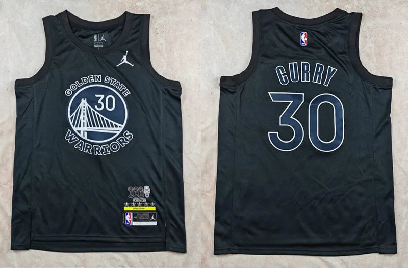 Men’s Golden State Warriors #30 Stephen Curry Black 3 Times Chamipons MVP Honor Hot Press Jersey