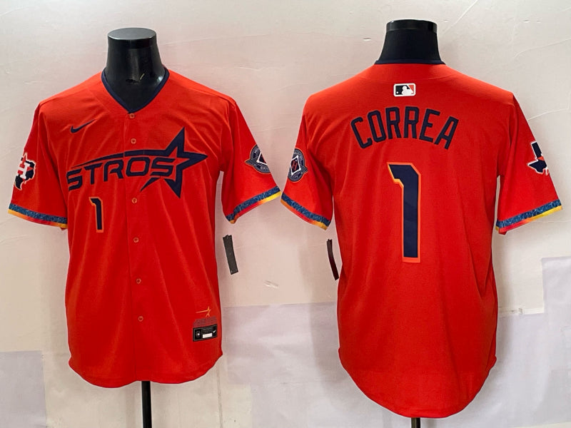 Men’s Houston Astros Carlos Correa #1 Orange 2025 City Connect Limited Jersey
