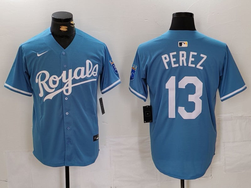 Men’s Kansas City Royals Salvador Perez #13 Light Blue Alternate Limited Jersey