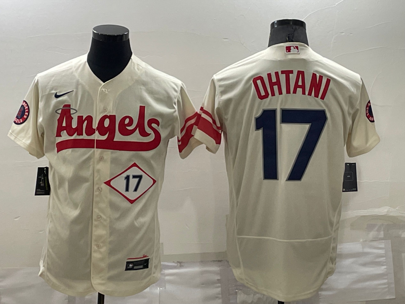 Men’s Los Angeles Angels Shohei Ohtani #17 Beige Stitched Jersey