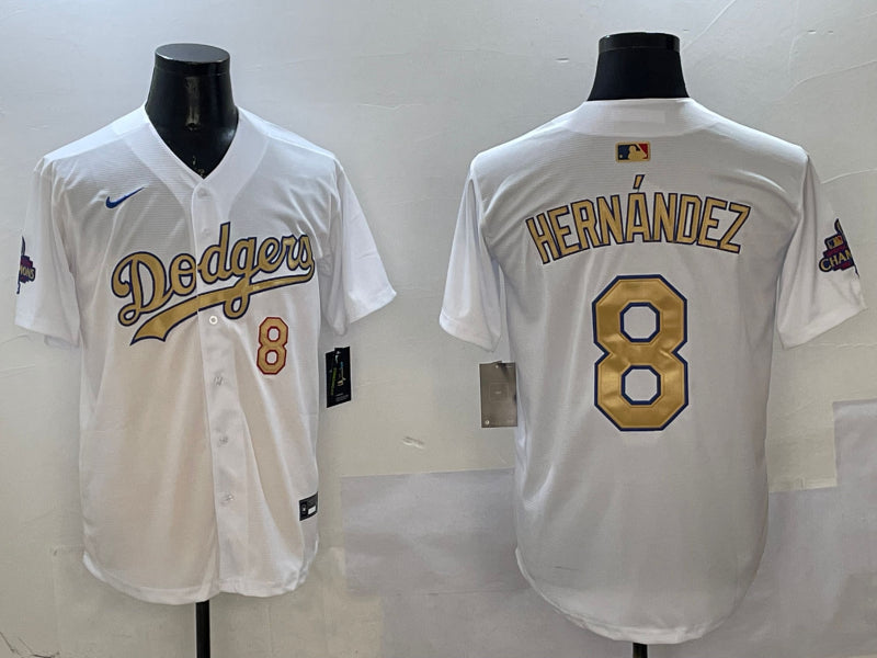 Men’s Los Angeles Dodgers Enrique Hernandez #8 White 2025 Gold Collection Limited Jersey