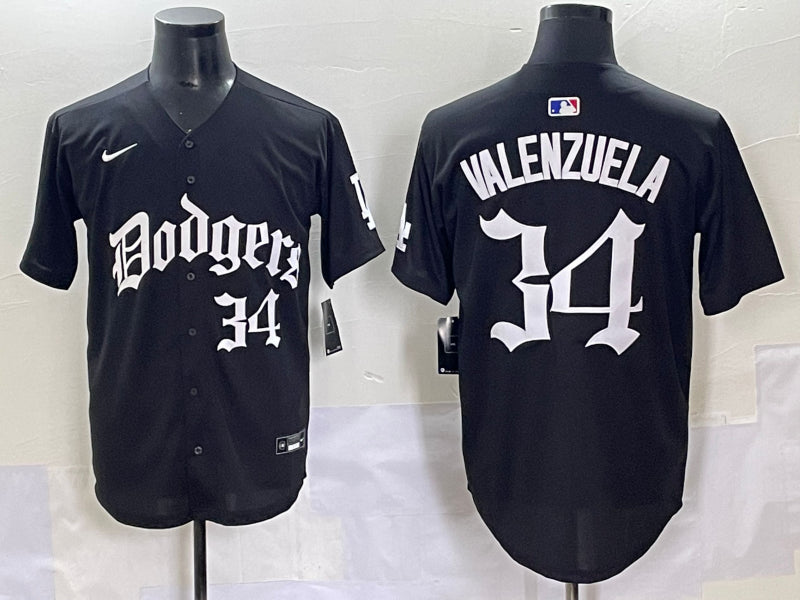 Men’s Los Angeles Dodgers Fernando Valenzuela #34 Black Alternate Jersey