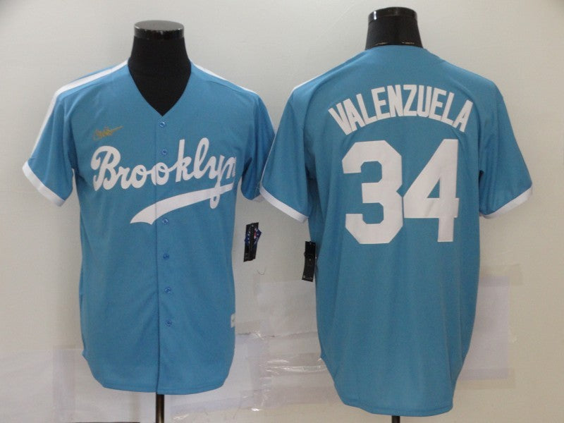 Men’s Los Angeles Dodgers Fernando Valenzuela #34 Light Blue Baseball Jersey