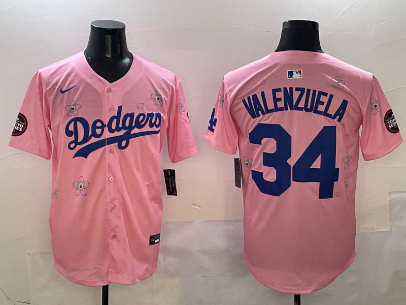 Men’s Los Angeles Dodgers Fernando Valenzuela #34 Pink Jersey