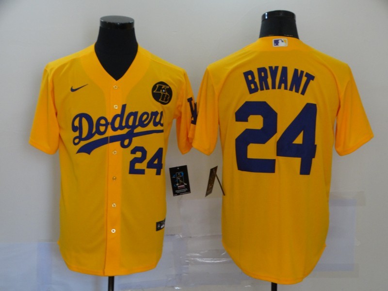 Men’s Los Angeles Dodgers Kobe Bryant #24 Yellow Baseball Jersey