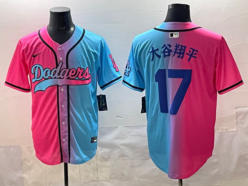 Men’s Los Angeles Dodgers Shohei Ohtani #17 Pink/Blue Jersey