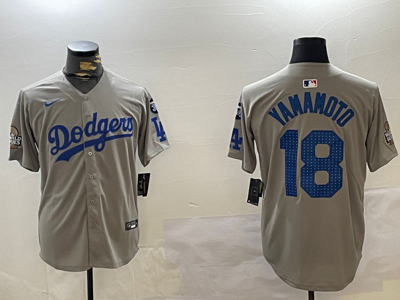 Men’s Los Angeles Dodgers Yoshinobu Yamamoto #18 Gray Jersey