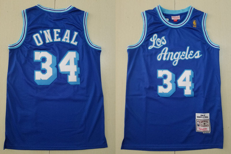 Mens Los Angeles Lakers #34 Shaquille O’Neal Mitchell & Ness Royal 1996-97 Hardwood Classics Swingman Jersey S-XXL
