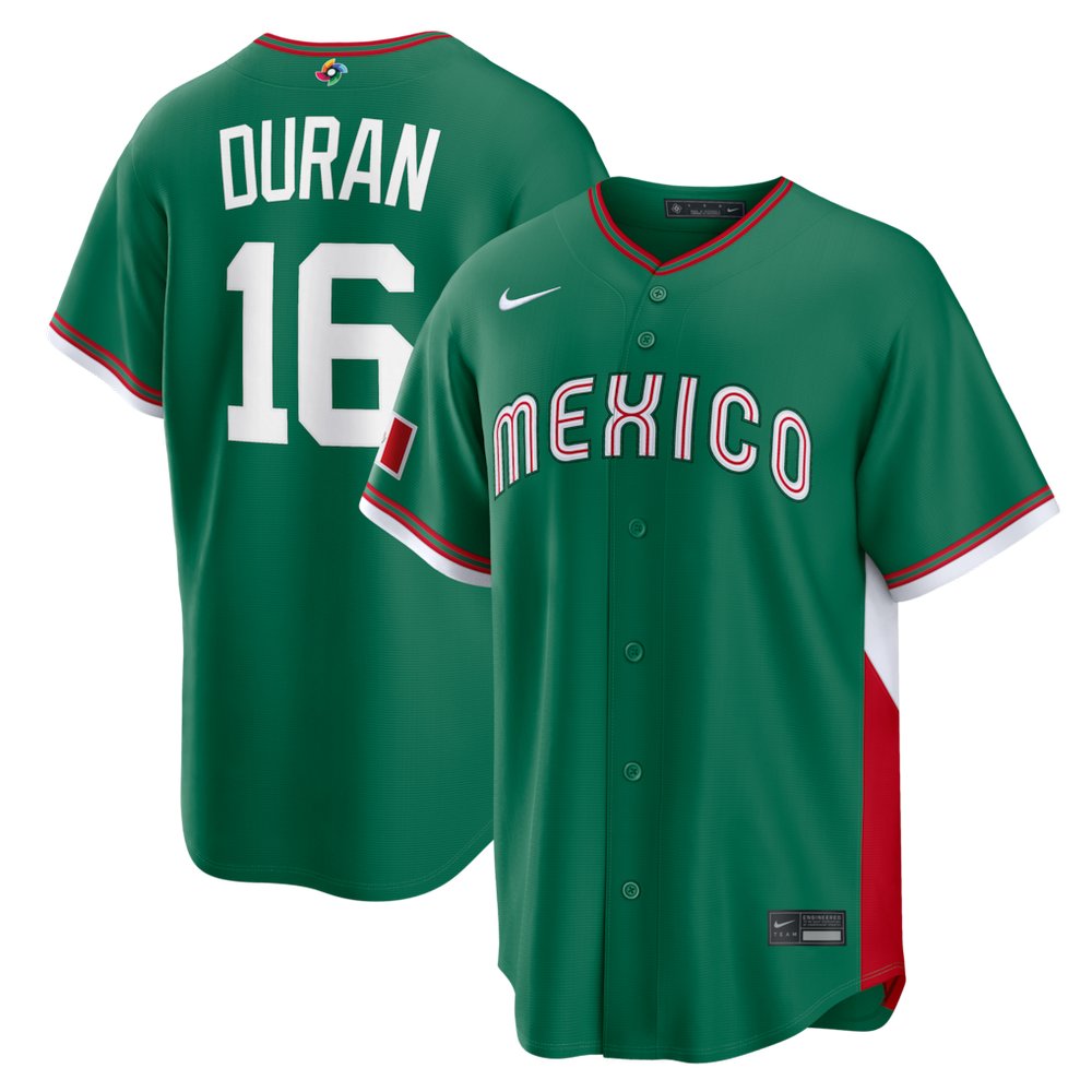 Men’s Mexico Baseball #16 Jarren Duran Green 2026 World Baseball Classic Road Stadium Jersey
