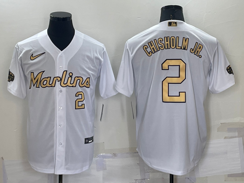 Men’s Miami Marlins Jazz Chisholm Jr. #2 White Stitched Jersey