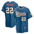 Men’s Milwaukee Brewers #22 Christian Yelich Nike Mineral Blue 2026 City Connect Stadium Jersey