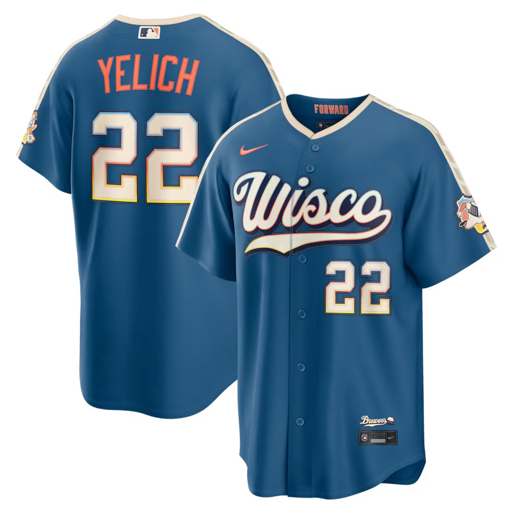 Men’s Milwaukee Brewers #22 Christian Yelich Nike Mineral Blue 2026 City Connect Stadium Jersey