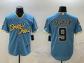 Men’s Milwaukee Brewers Bob Uecker #9 Powder Blue City Connect Jersey