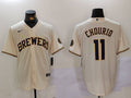 Men’s Milwaukee Brewers Jackson Chourio #11 Cream Home Limited Jersey