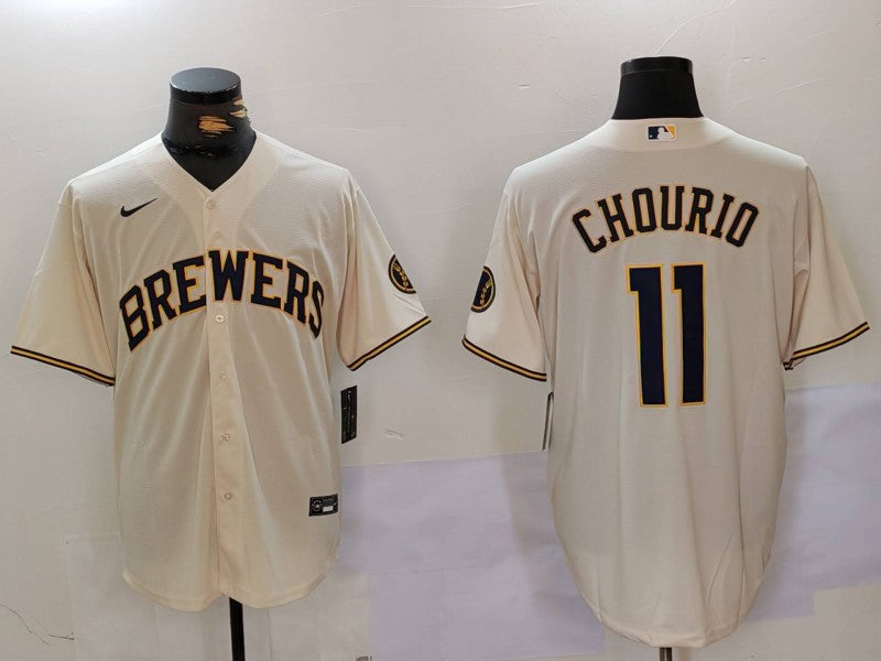 Men’s Milwaukee Brewers Jackson Chourio #11 Cream Home Limited Jersey