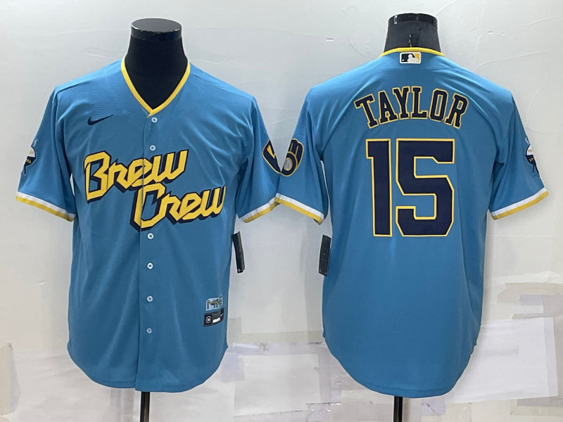 Men’s Milwaukee Brewers Tyrone Taylor #15 Blue Stitched Jersey