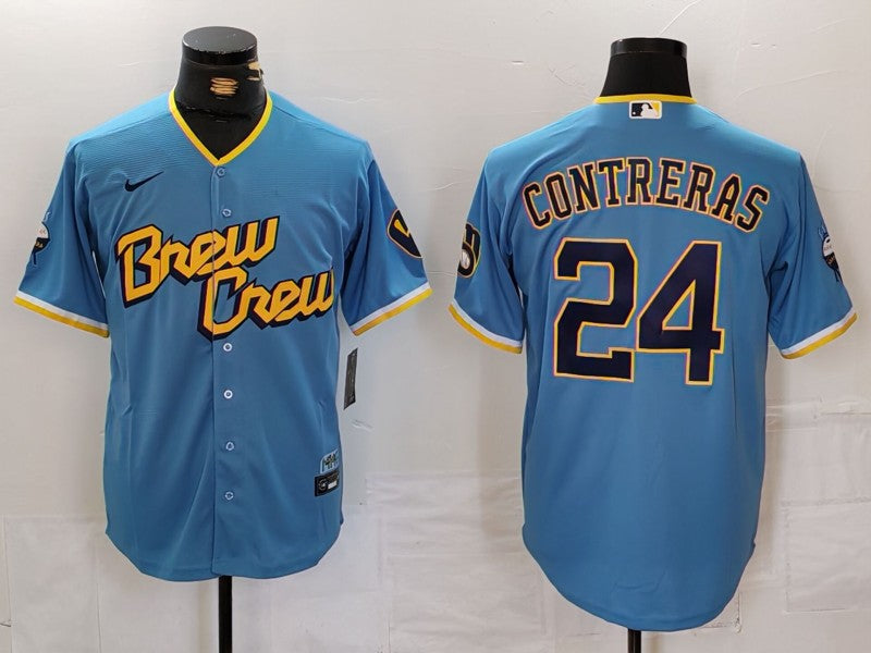 Men’s Milwaukee Brewers William Contreras #24 Powder Blue City Connect Limited Jersey