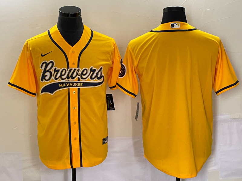 Men’s Milwaukee Brewers Yellow Blank Jersey Joint Edition