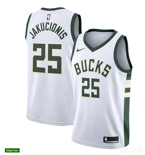 Mens Milwaukee Bucks #25 Kasparas Jakucionis Nike White Association Edition Swingman Jersey