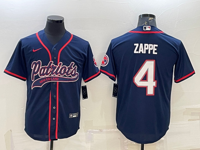 Men’s New England Patriots Bailey Zappe #4 Navy Jersey Joint Edition
