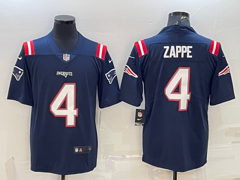 Men’s New England Patriots Bailey Zappe #4 Navy Jersey
